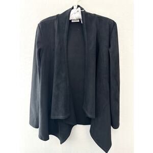 LOGO LORI GOLDSTEIN | Black Faux Suede Waterfall Open Front Jacket | Medium